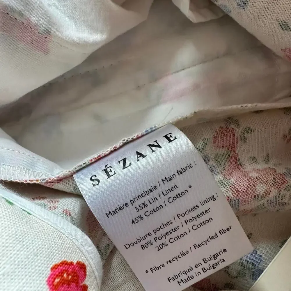 Sezane white floral linen shorts